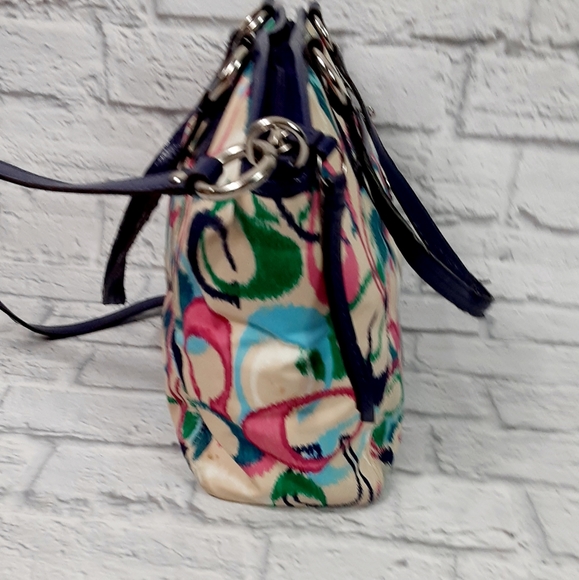 Coach multi color print logo canvas and leather satchel bag - Picture 3 of 16